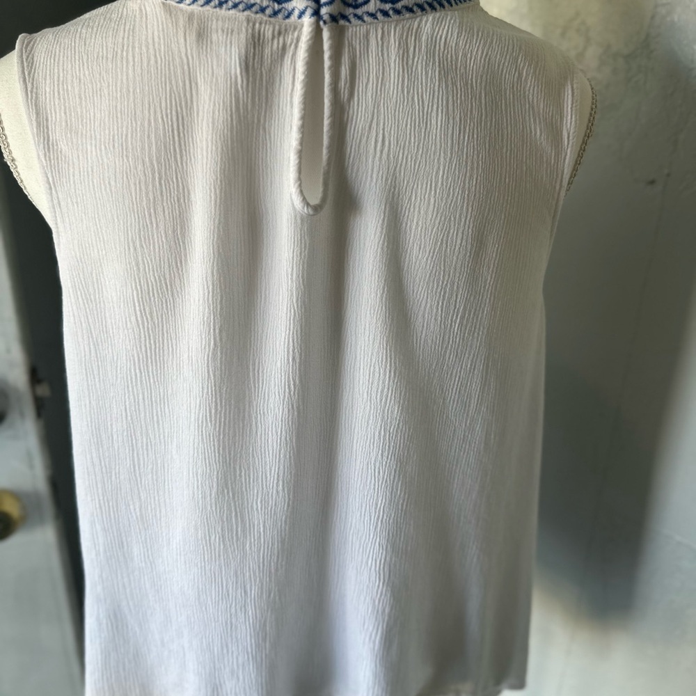 Embroidered White and Blue Women's Top - Picture 3 of 7